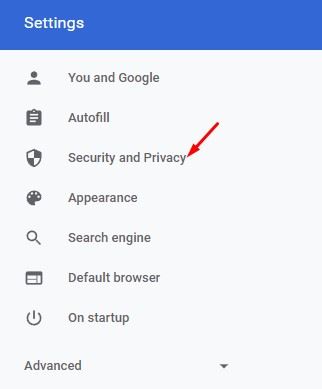 click on the Security & Privacy
