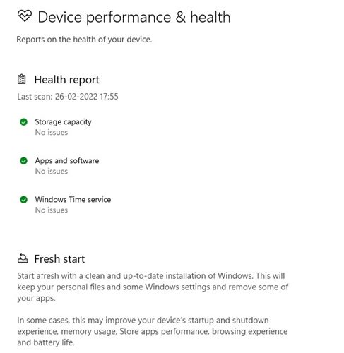 Reading the Health Report in Windows 11