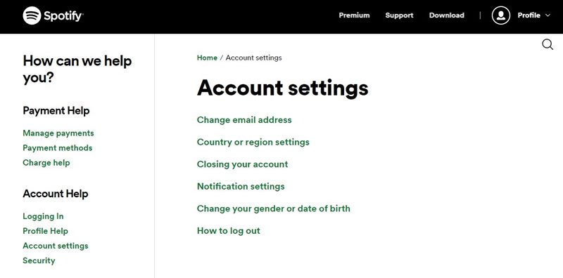 Spotify Account Settings page