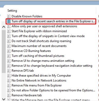 click on the 'Turn off display of recent search entries in the File Explorer..'