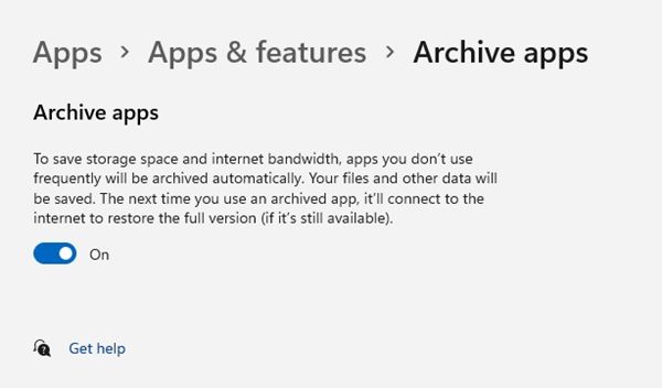 turn on the Archive Apps