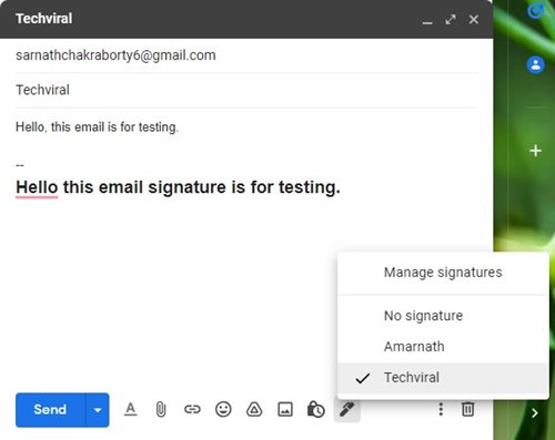 select the email signature