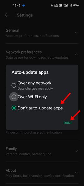 select Don't auto-update apps