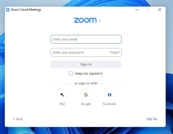 logg på med din Zoom-konto