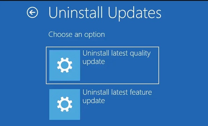 Uninstall latest quality update