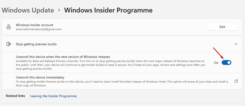 Cancele o registro deste dispositivo quando a próxima versão do Windows for lançada