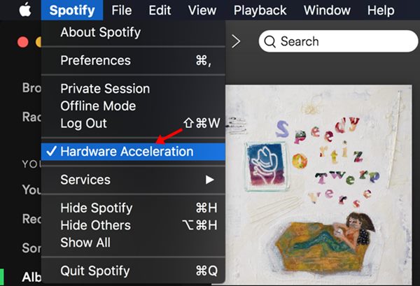 Engedélyezze a Spotify hardveres gyorsítást a macOS rendszeren