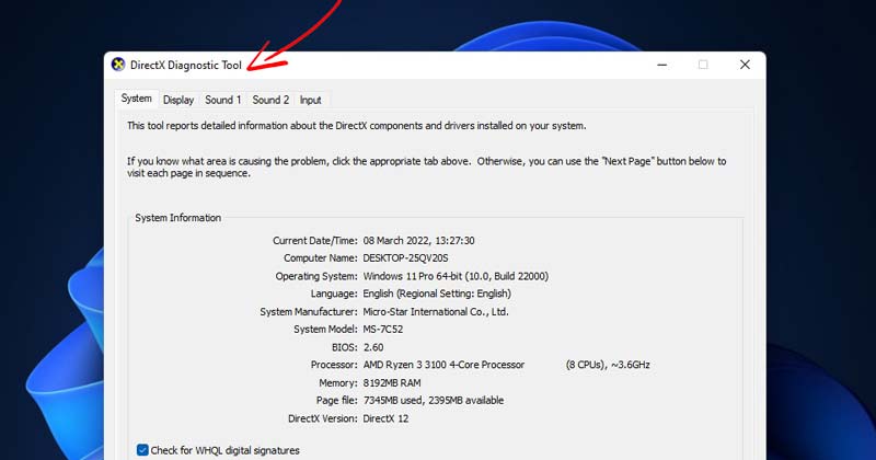 How to Open DirectX Diagnostic Tool on Windows 11