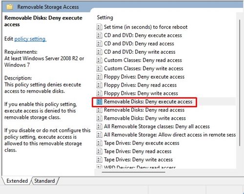 Removable Disks: Deny execute access