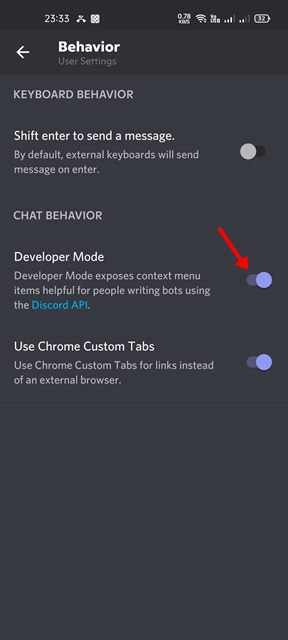 enable the toggle for Developer Mode