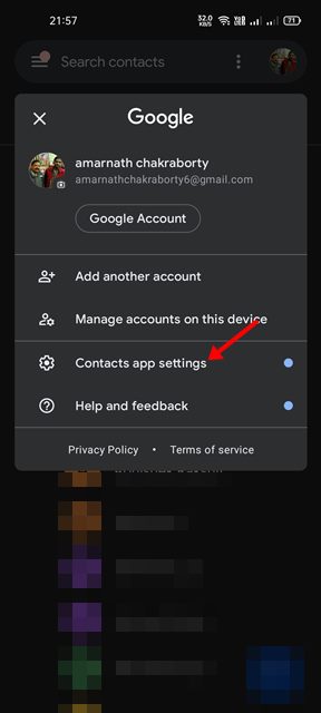 Contacts app settings