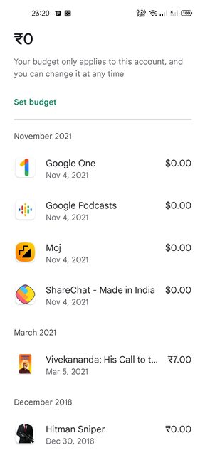 purchased items on the Google Play Store
