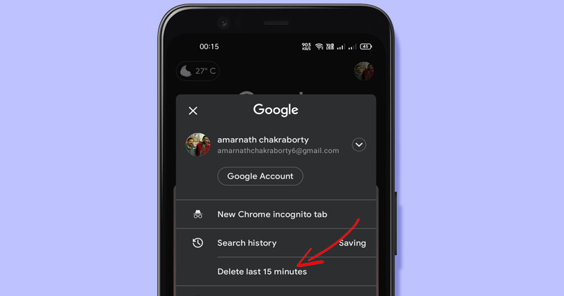 A Google keresési előzményeinek utolsó 15 percének törlése Androidon
