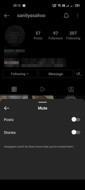 turn off the toggle for Posts & Stories
