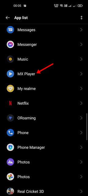 tap on the MX Player app