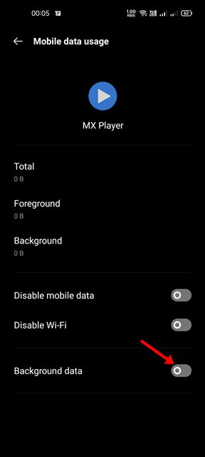Arka Plan Veri Kullanımını devre dışı bırakın
