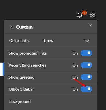enable the 'Office Sidebar' toggle