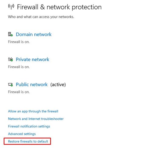 Restore firewalls to default