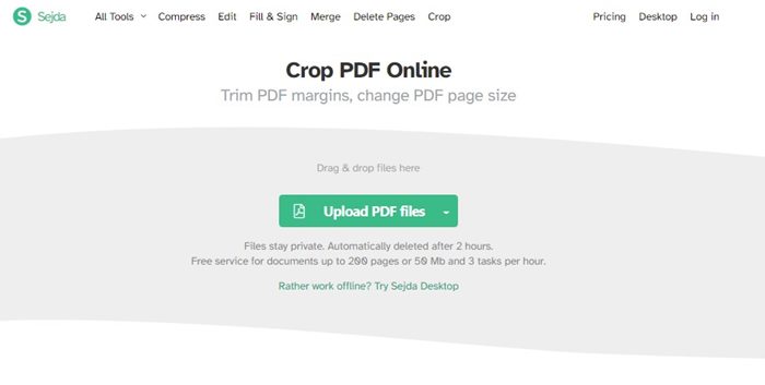 Sejda PDF crop website