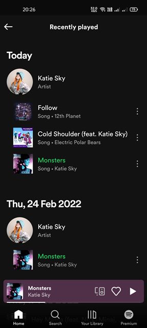 Recently Played page