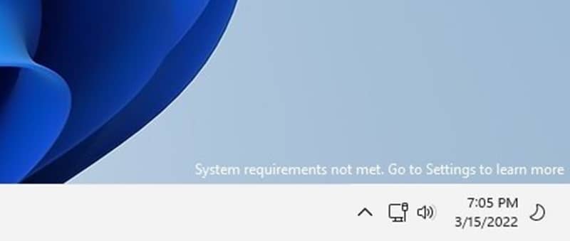 'System Requirement Not Met' Desktop Watermark