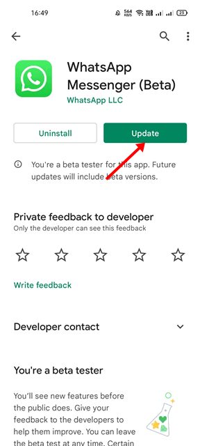update the WhatsApp App