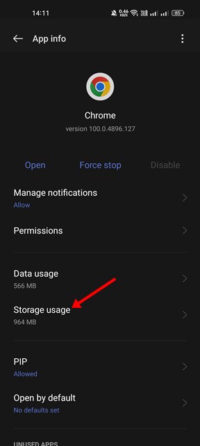 select Storage usage