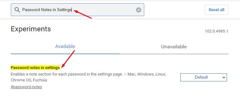 Password notes in Settings