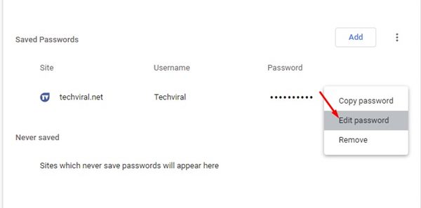 select the Edit password