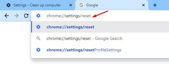 chrome://configurações/reset/