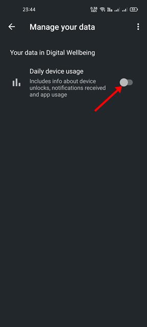 disable the toggle for Daily device Usage 
