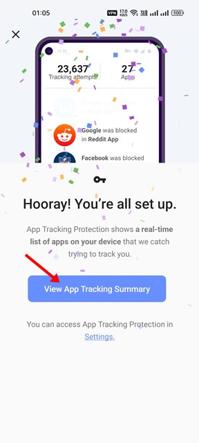 View app tracking summary