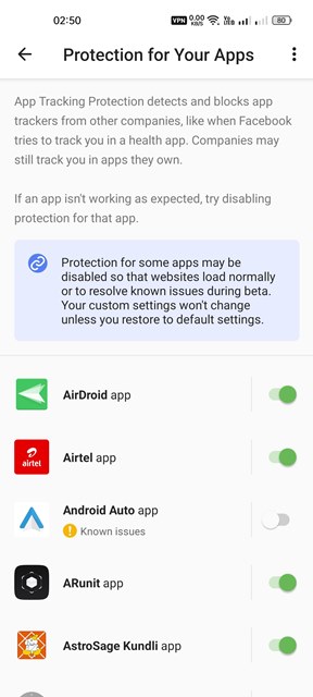 enable or disable the protection for your apps