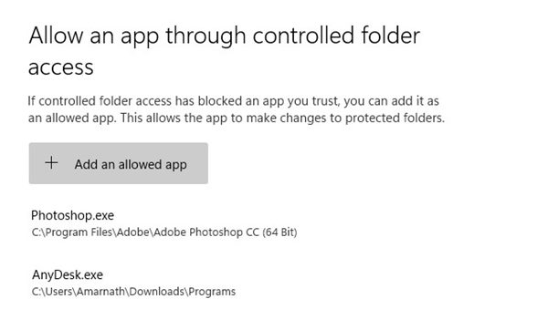 Allow an app through Controlled Folder Access
