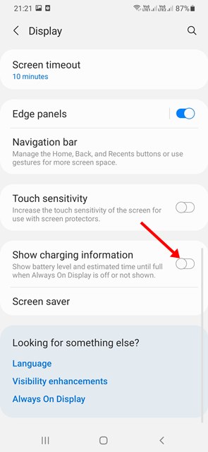 disable the toggle for 'Show charging information'