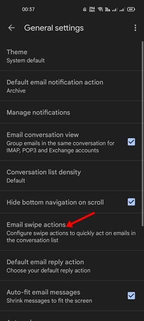 Email swipe actions
