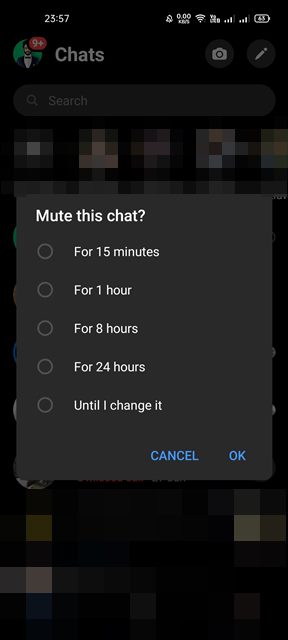 select the time for which you want to mute a conversation