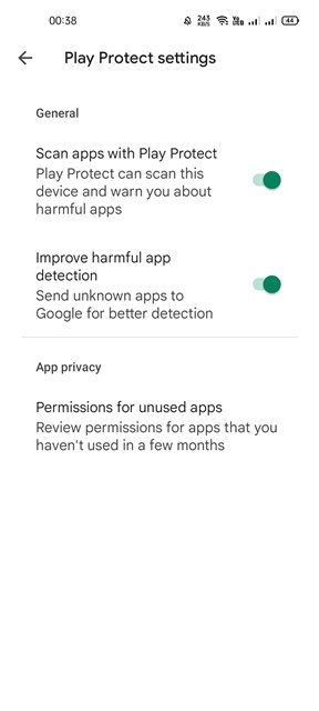 Scan apps with Play Protect and Improve harmful app detection