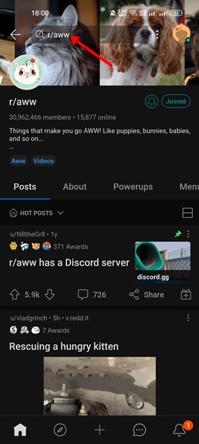 subreddit name will be added at the beginning of the search bar