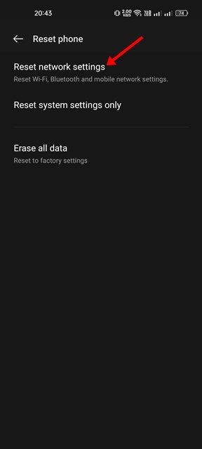 Reset Network Settings on Android