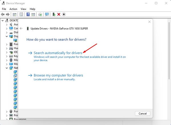Search automatically for the updated driver software