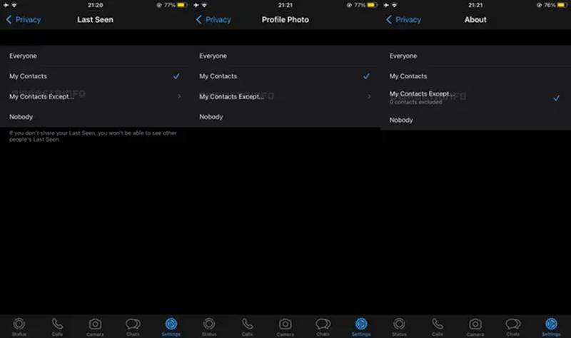 WhatsApp Testing Hide Last Seen   Profile Photo from Selected Contacts - 92