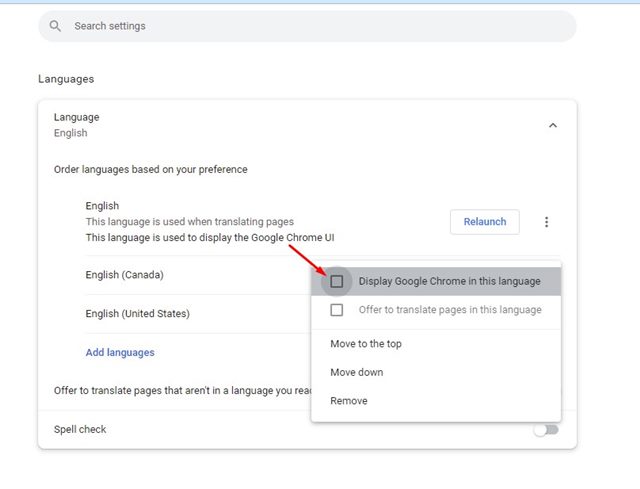 check the 'Display Google Chrome in this language' option
