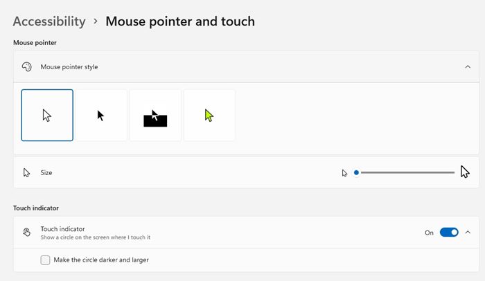 select the mouse pointer style