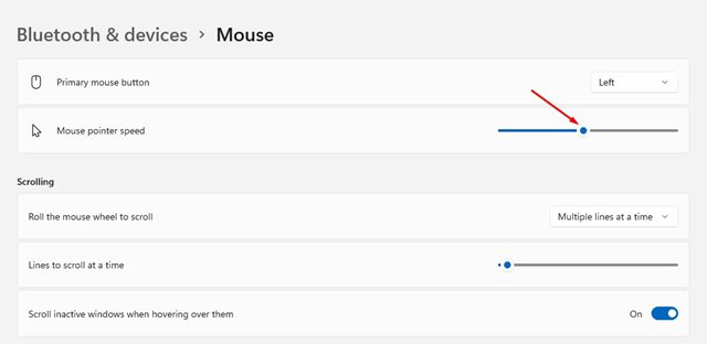 increase or decrease the Mouse speed