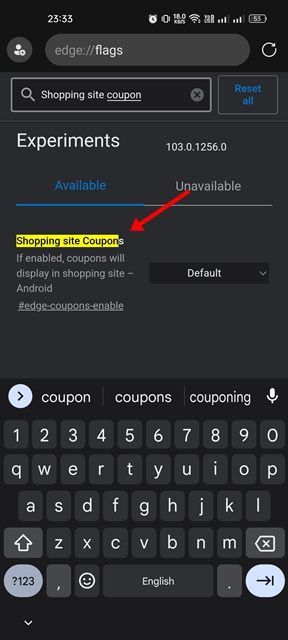 How to Enable Shopping Coupon Feature in Microsoft Edge on Android - 87