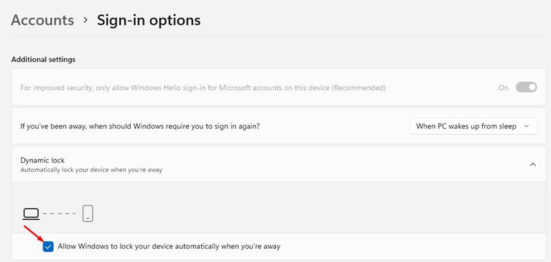 'Allow Windows to automatically lock your device when you’re away'