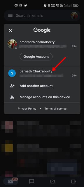 selecione a conta do Gmail que você deseja usar