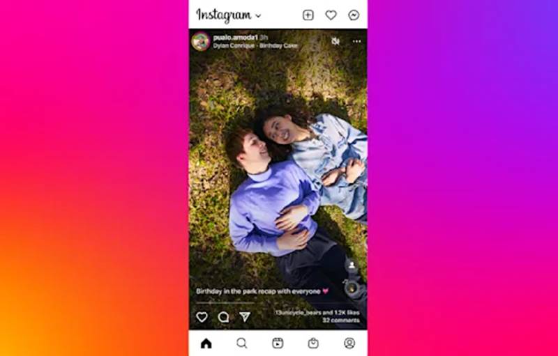 Visualização em tela cheia do Instagram para postagens