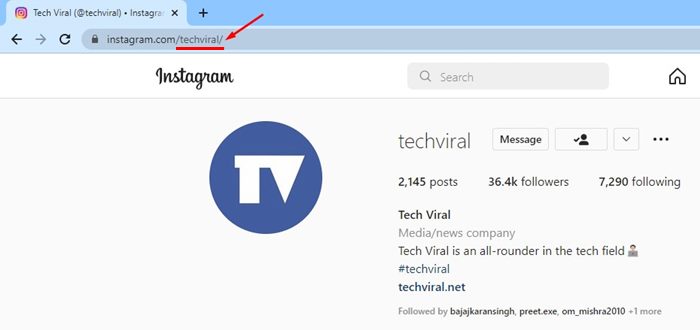 find the Instagram profile URL of other users